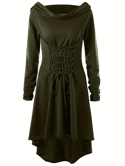 Women’s Gothic Lace Up Halloween Movie Costume Dress | Hooded Long Sleeve