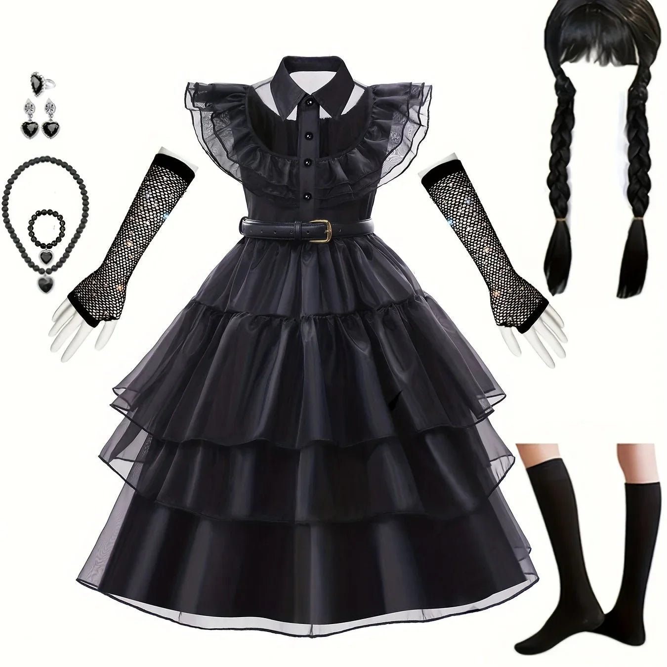 Girls’ Ruffled Gothic Halloween Costume Dress | Tiered Mini