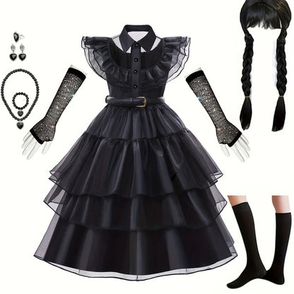 Girls’ Ruffled Gothic Halloween Costume Dress | Tiered Mini