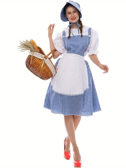 Women Vintage Prairie Halloween Costume Dress | Puff Sleeve Midi