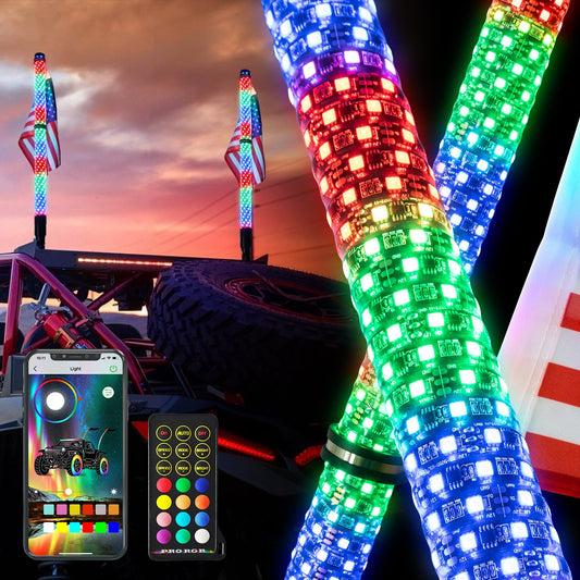 2FT/3FT Pair of RGB Chasing Fat Whips Lights with Bluetooth and Remote