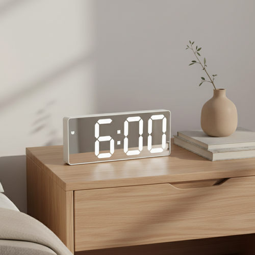 Glass LED Digital Alarm Clock with Temperature Display – Modern Bedside Clock