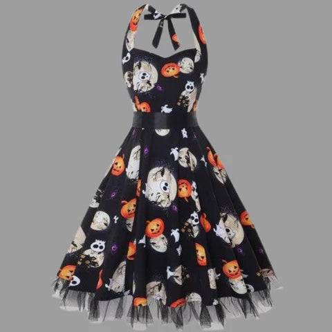 Women's Vintage Halloween Costume Dress | Sleeveless Pumpkin Mini