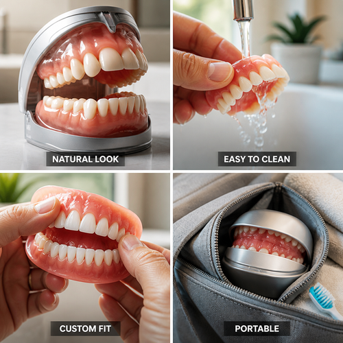 Boil-and-Bite Denture Set – Custom-Fit Upper & Lower Reusable False Teeth