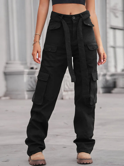High-Waisted Multi-Pocket Cargo Jeans