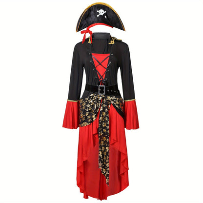 Women Pirate Lace-Up Halloween Costume Dress | Long Sleeve Asymmetrical