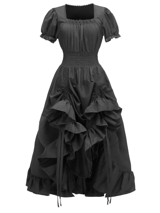 Women's Vintage Puff Sleeve Halloween Costume Dress | Ruffle Maxi