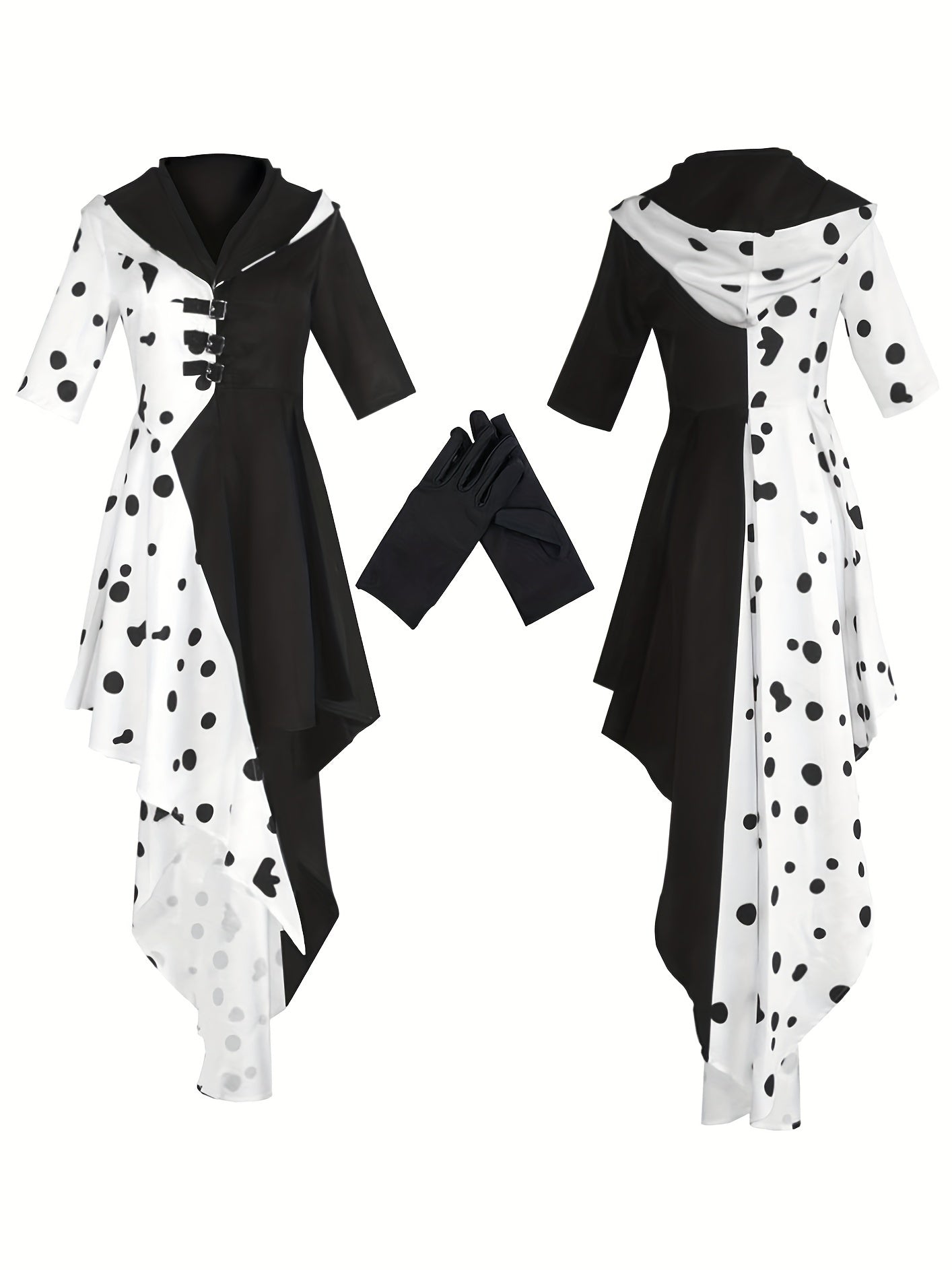 Women’s Hooded Dalmatian Halloween Movie Costume Dress | Asymmetrical High Low