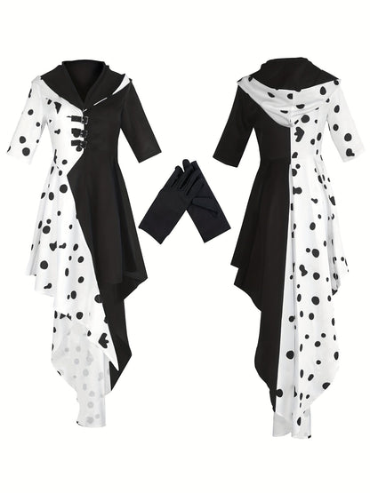Women’s Hooded Dalmatian Halloween Movie Costume Dress | Asymmetrical High Low