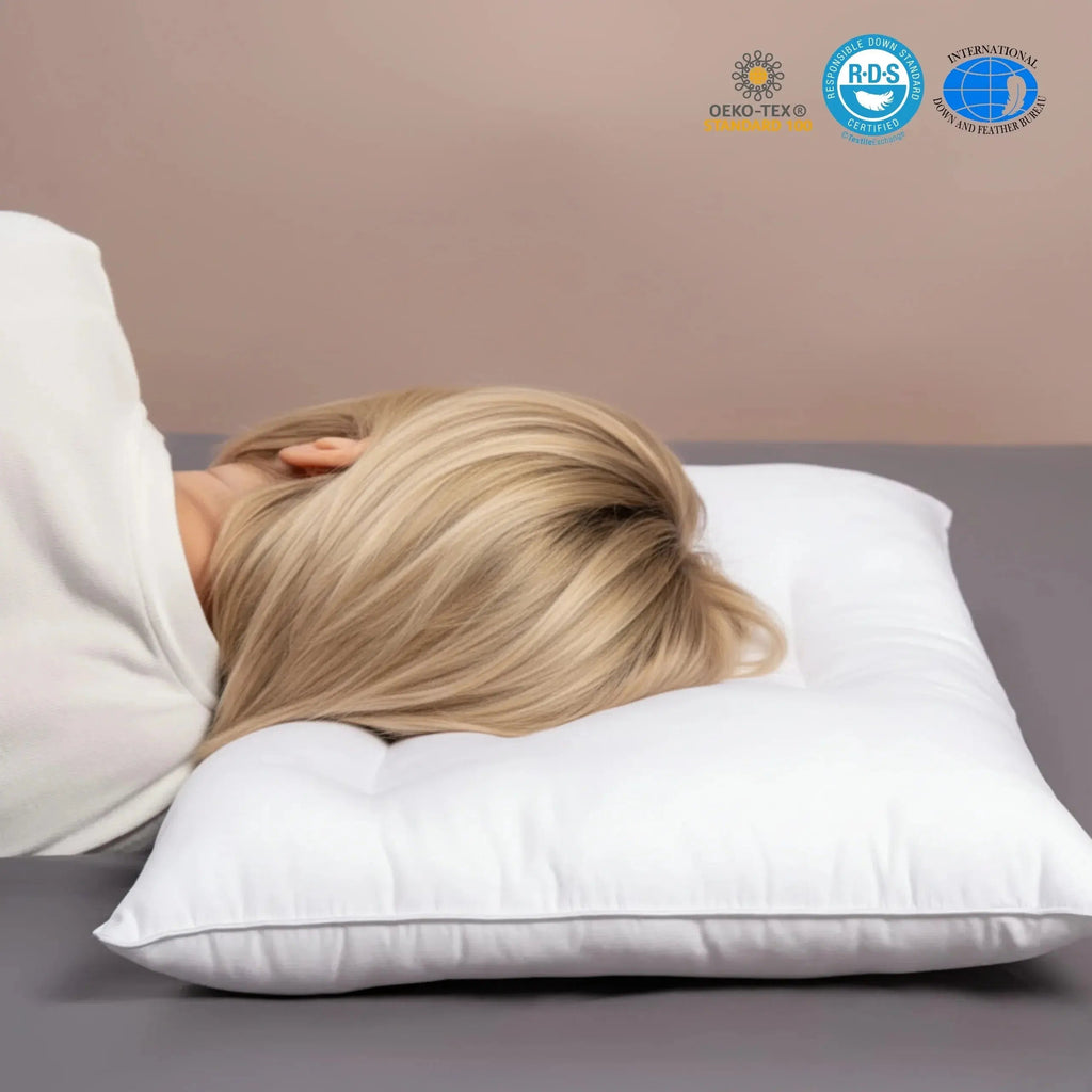 Pure Cotton Low Loft Pillow – Thin Flat Pillow for Stomach & Back Sleepers