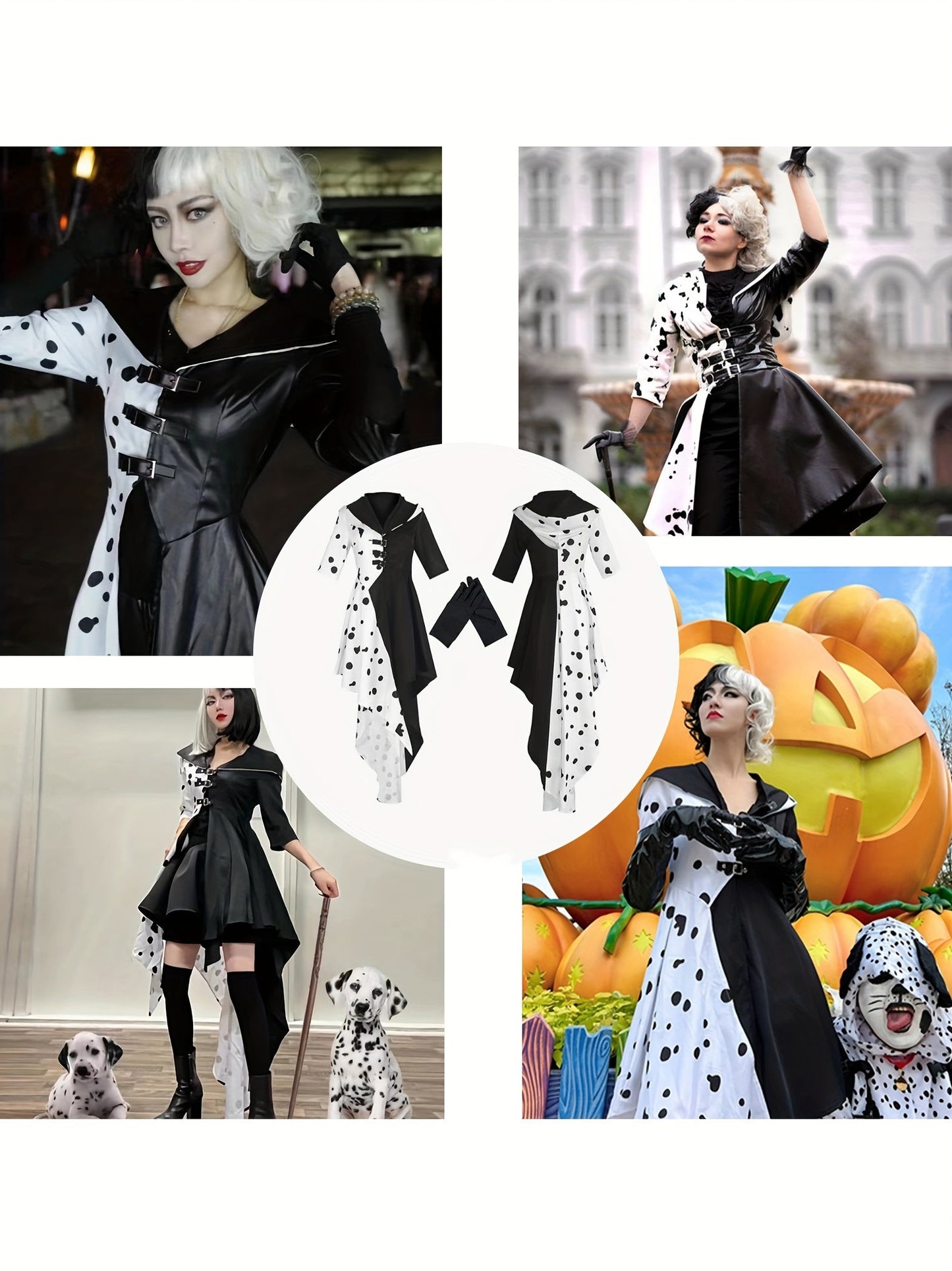 Women’s Hooded Dalmatian Halloween Movie Costume Dress | Asymmetrical High Low