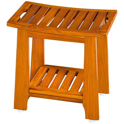 Solid Teak Wood Shower Bench Seat with Storage Shelf