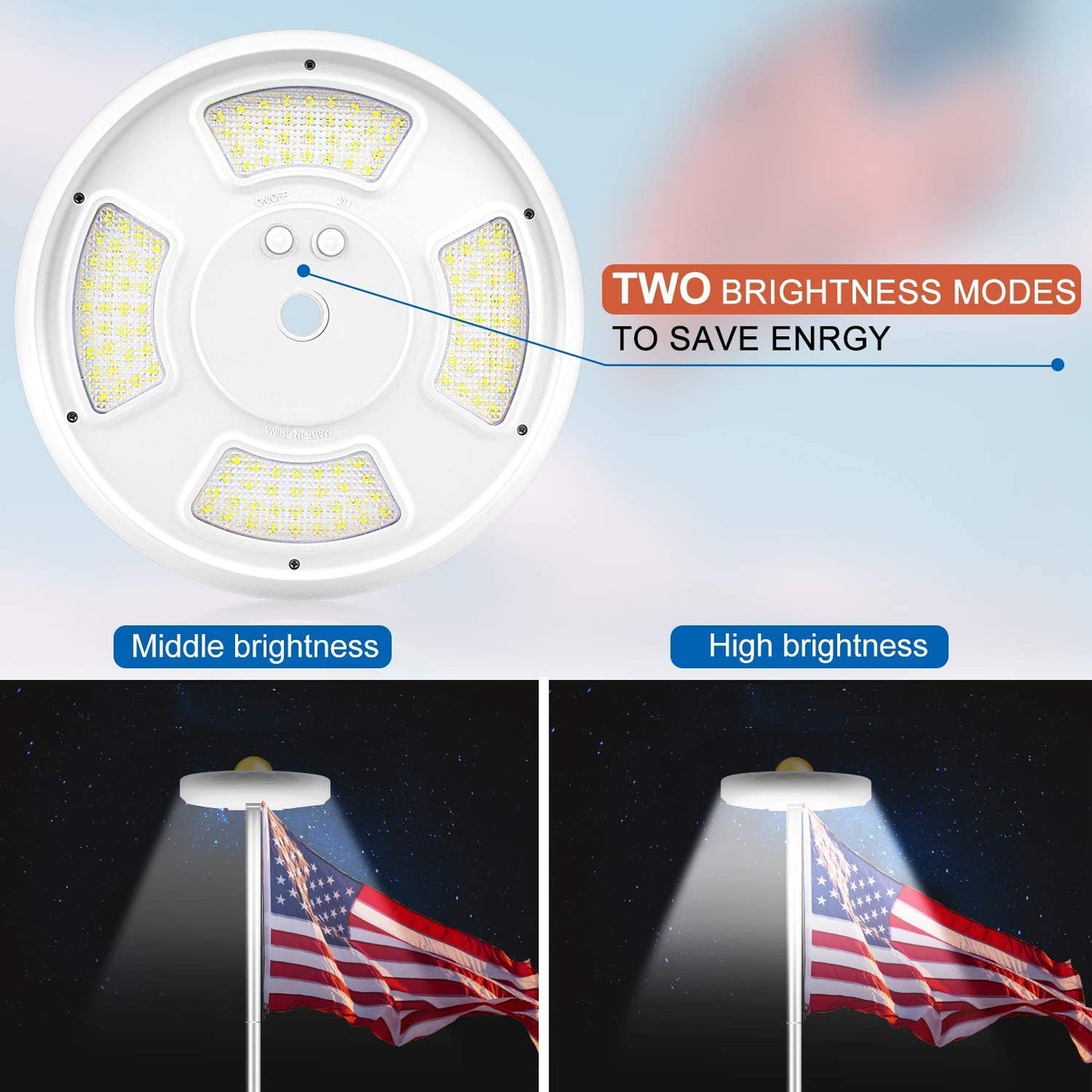 128 LED Solar Power Flag Pole Lights 2025 Upgraded Design (125,000+ Hours)