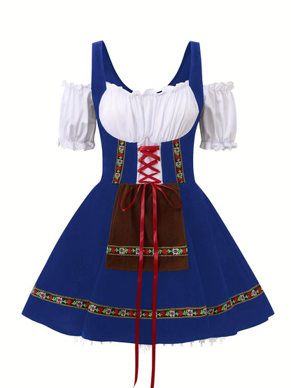 Women Plus Size Bavarian Halloween Costume Dress | Puff Sleeve Mini