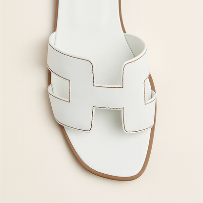 Leather Flat Sandals with Cut Out Strap