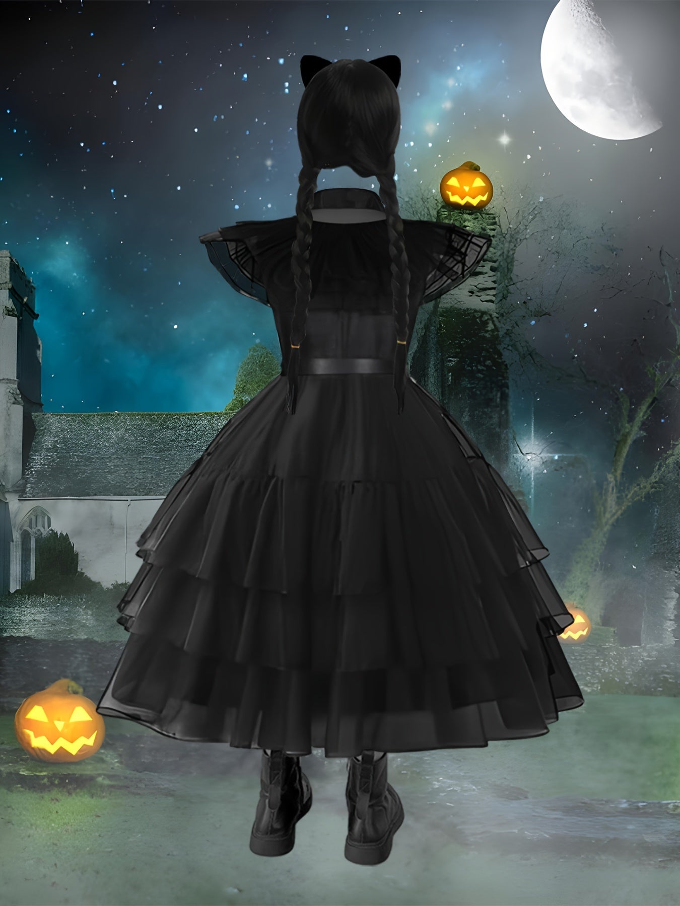 Women’s Gothic Layered Halloween Costume Dress Set | Ruffle Midi
