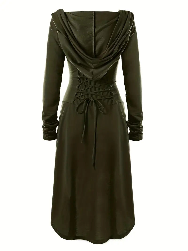 Women’s Gothic Lace Up Halloween Movie Costume Dress | Hooded Long Sleeve