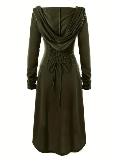 Women’s Gothic Lace Up Halloween Movie Costume Dress | Hooded Long Sleeve