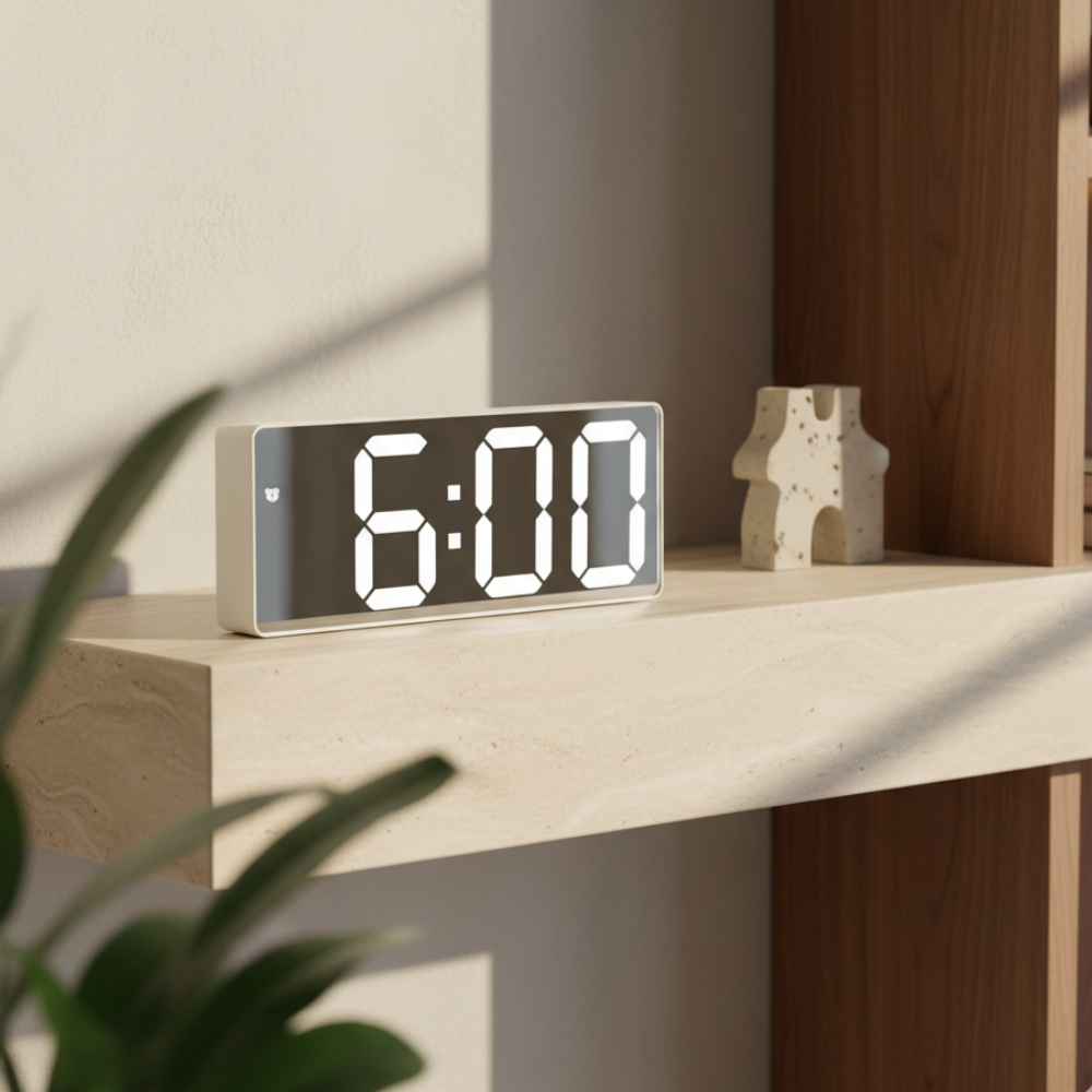 Glass LED Digital Alarm Clock with Temperature Display – Modern Bedside Clock