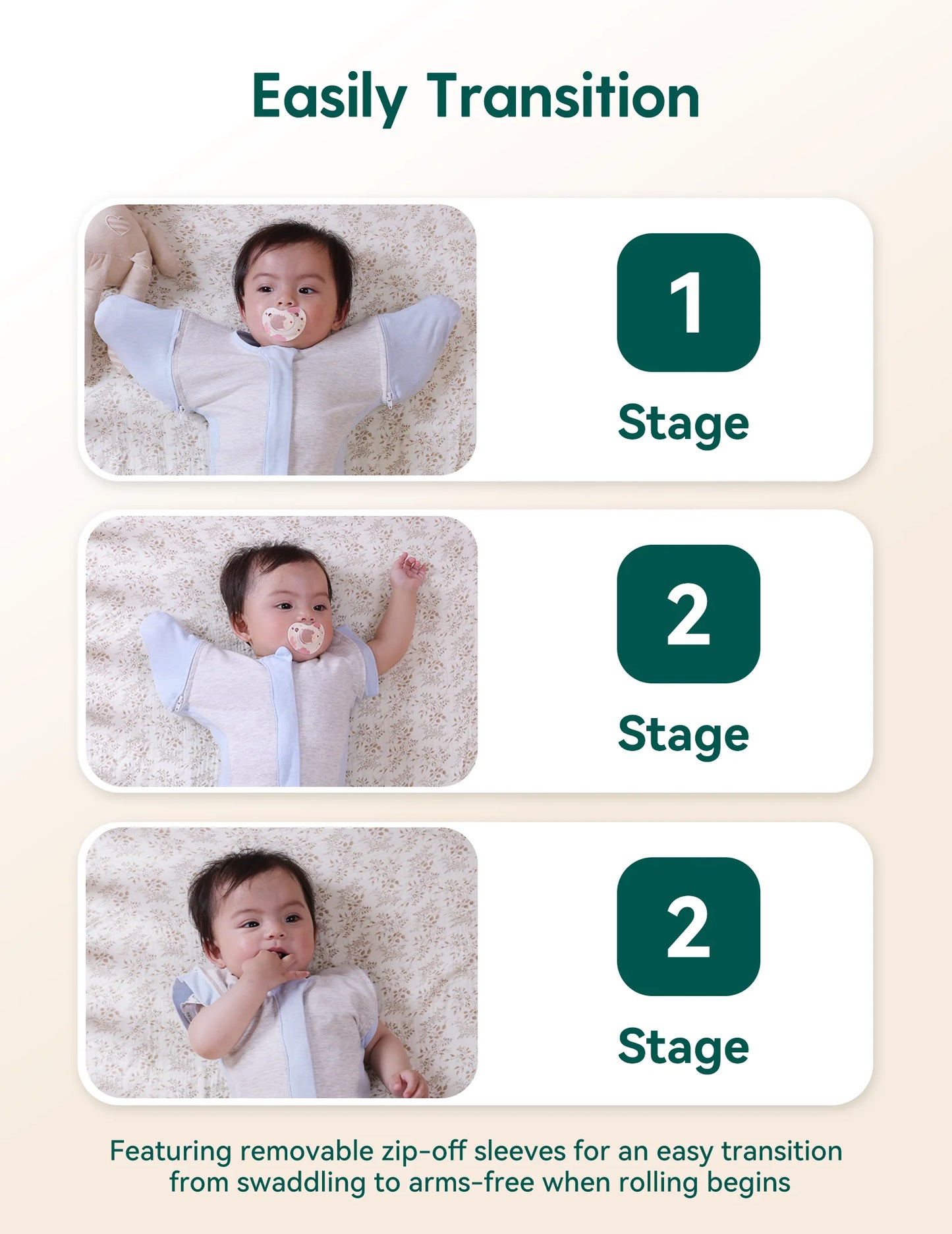 Babelio Baby Swaddle | Temp-Sensing & Detachable Sleeves