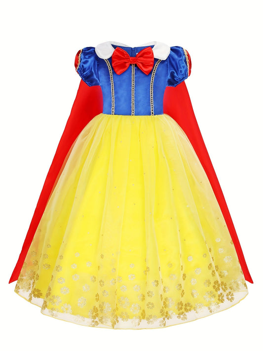 Girls Halloween Princes Snow Costume Dress | Puffy Sleeves Maxi