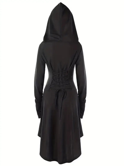 Women’s Gothic Lace Up Halloween Movie Costume Dress | Hooded Long Sleeve
