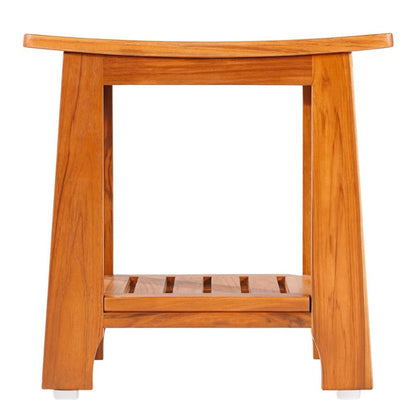 Solid Teak Wood Shower Bench Seat with Storage Shelf