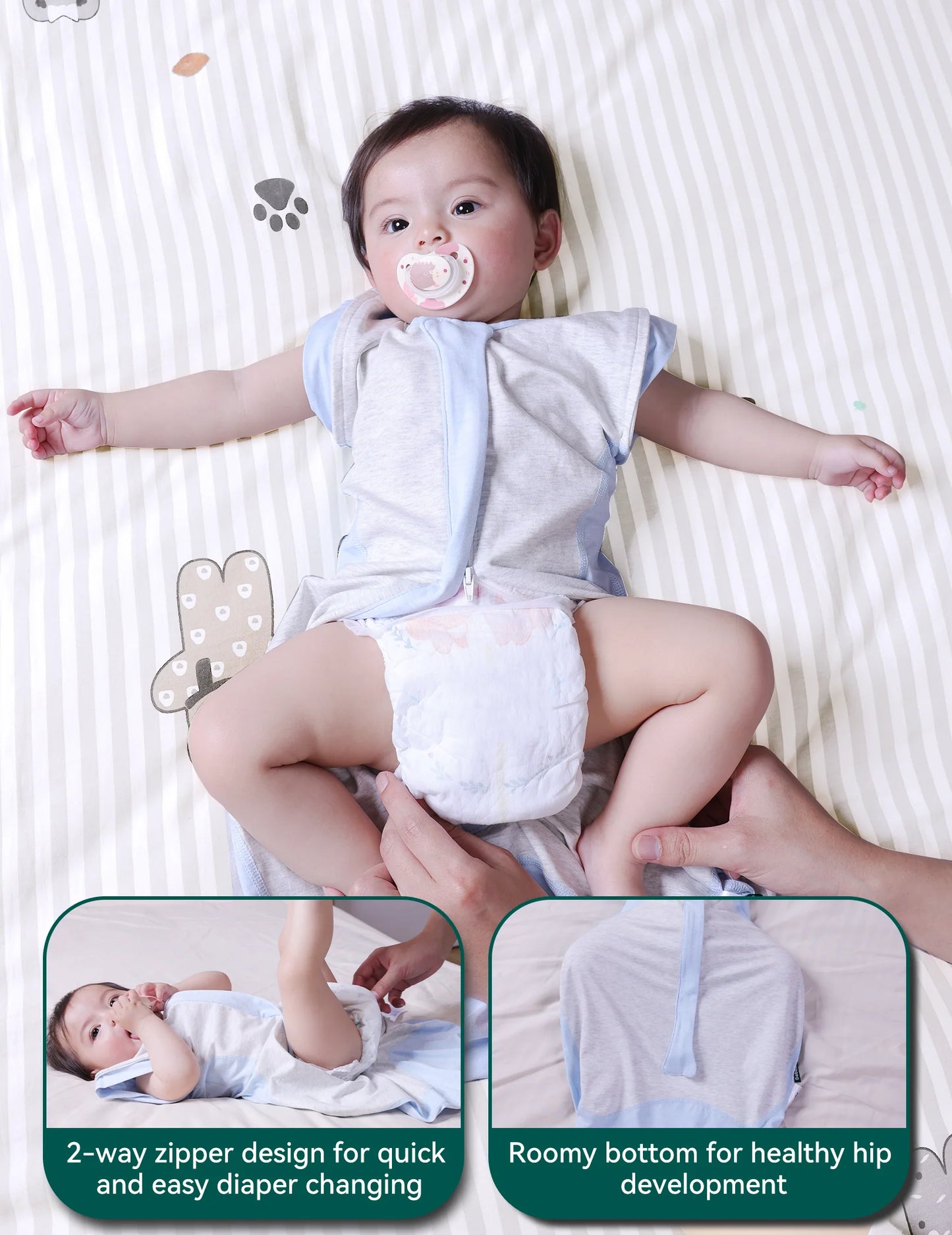 Babelio Baby Swaddle | Temp-Sensing & Detachable Sleeves
