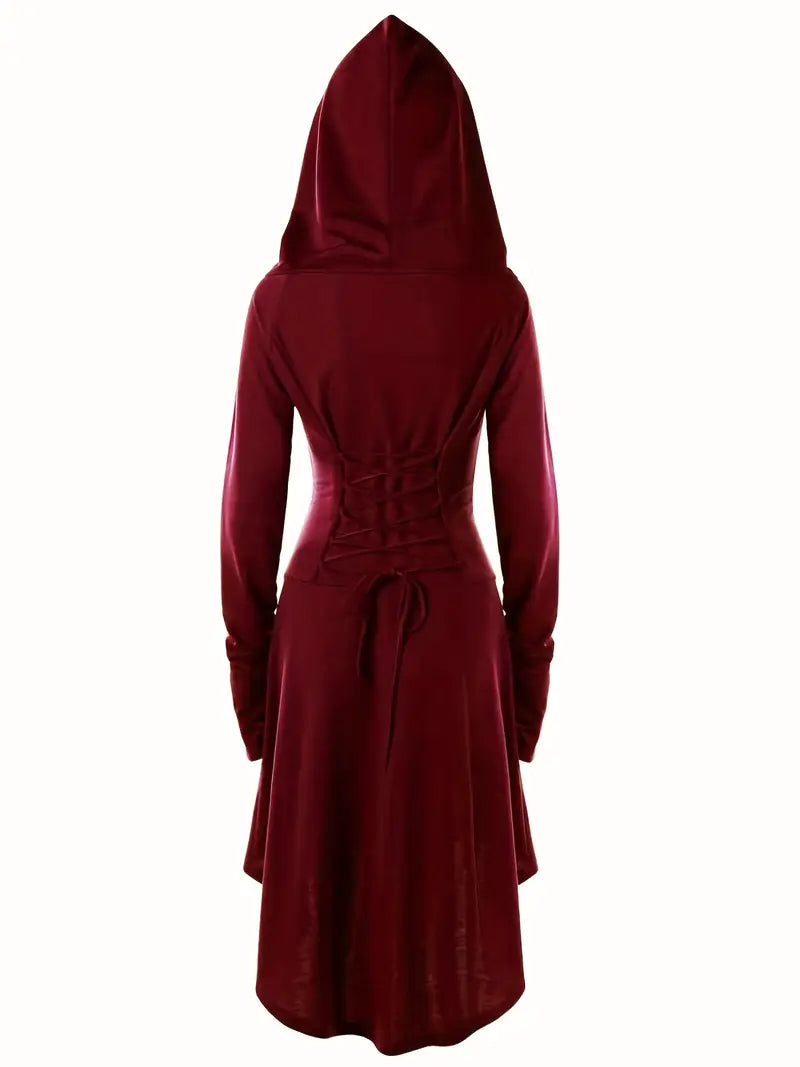 Women’s Gothic Lace Up Halloween Movie Costume Dress | Hooded Long Sleeve