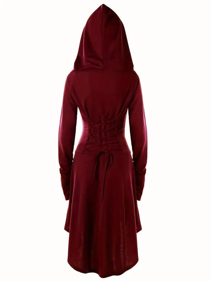Women’s Gothic Lace Up Halloween Movie Costume Dress | Hooded Long Sleeve