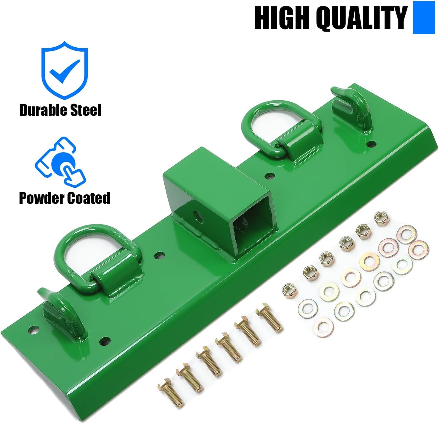 Bolt-On Bucket Grab Hook for John Deere Compact Tractors - Green Powder-Coated Steel Tow Hook