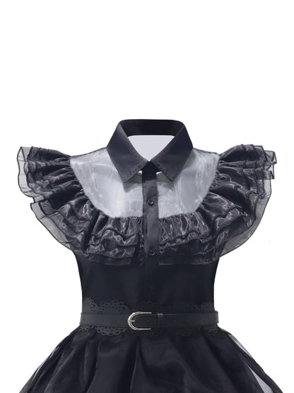 Women’s Gothic Ruffle Halloween Movie Costume Dress | Layered Midi Set
