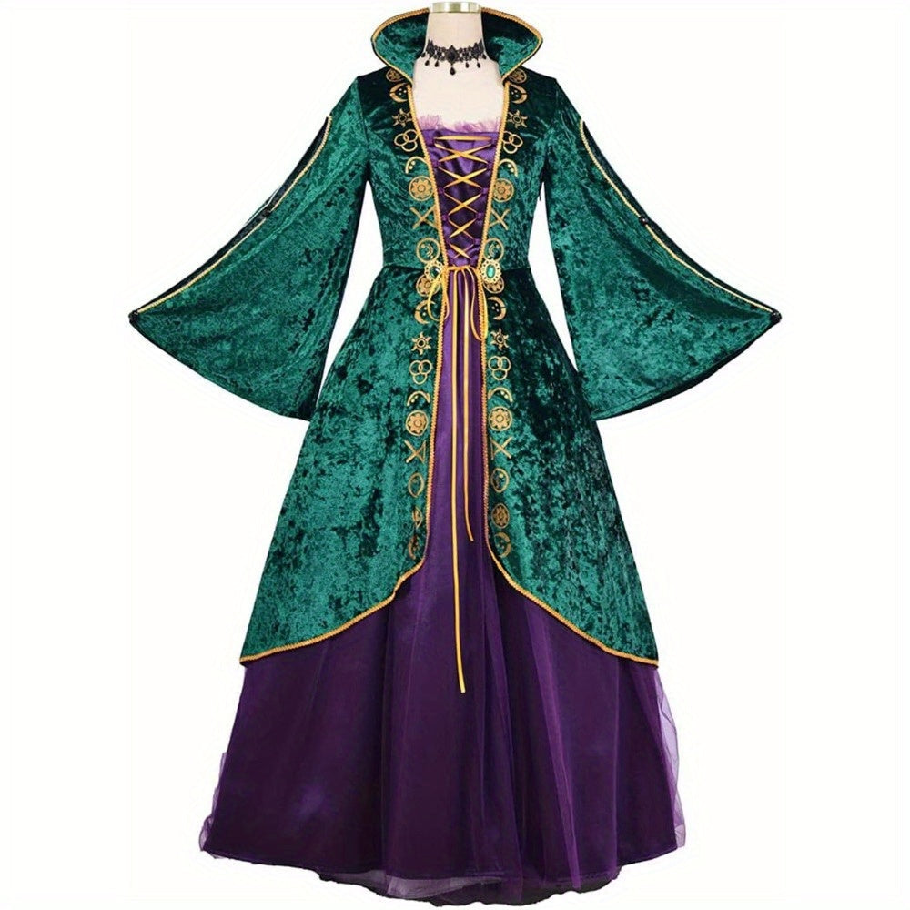 Velvet Long Sleeve Halloween Hocus Pocus Costume Dress | Maxi