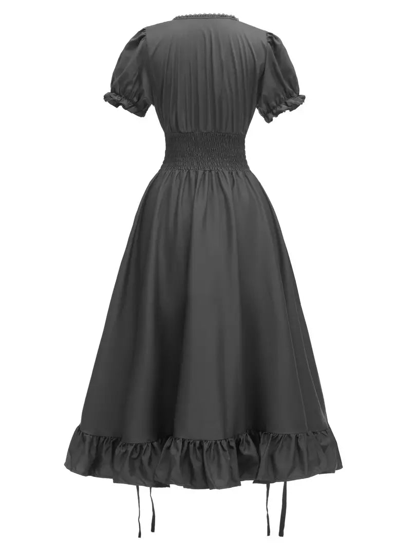 Women's Vintage Puff Sleeve Halloween Costume Dress | Ruffle Maxi