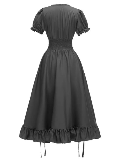 Women's Vintage Puff Sleeve Halloween Costume Dress | Ruffle Maxi