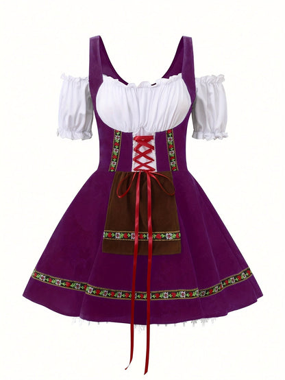 Women Plus Size Bavarian Halloween Costume Dress | Puff Sleeve Mini