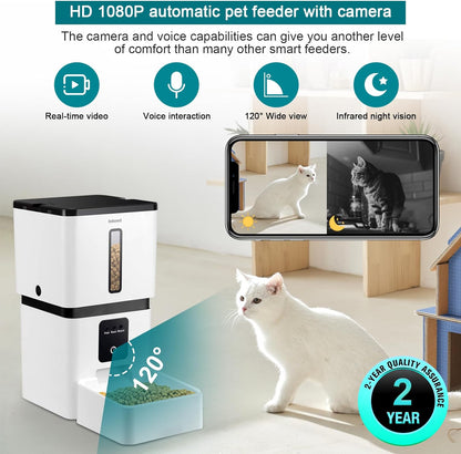 Automatic Dog Feeder 8L  with Camera: 5G WiFi Easy Setup Motion Detection Smart Cat Food Dispenser 1080P