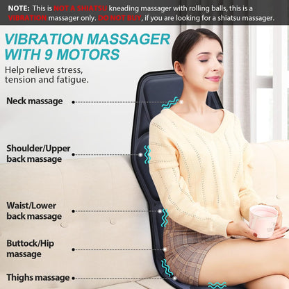 Massage Seat Cushion Pad with Heat 9 Massage Style Lumbar Support Function