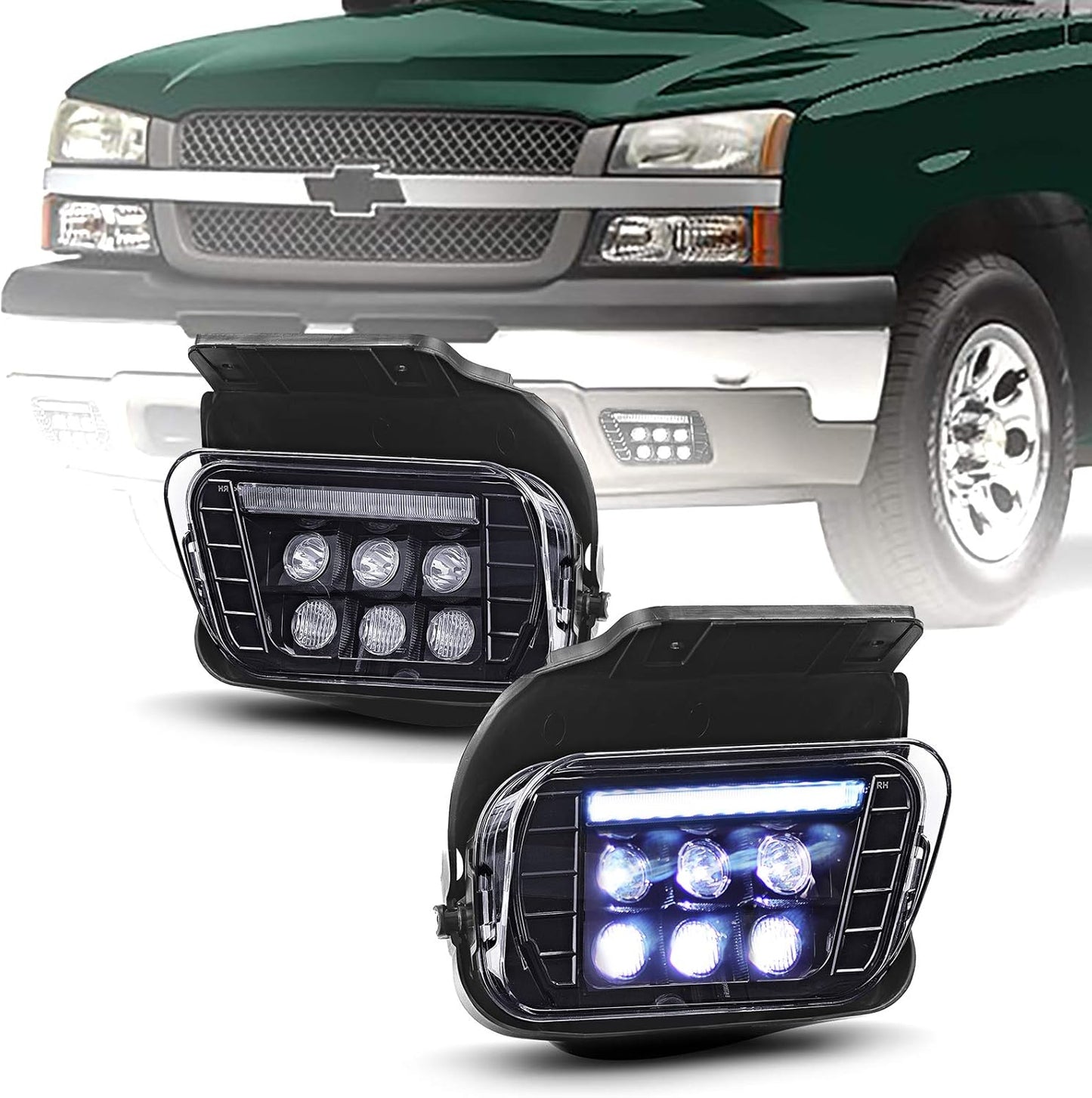 LED Fog Lights with Daytime Running Lamps Compatible with 2003-2007 Chevrolet Avalanche Silverado 1500/2500/3500 Classic