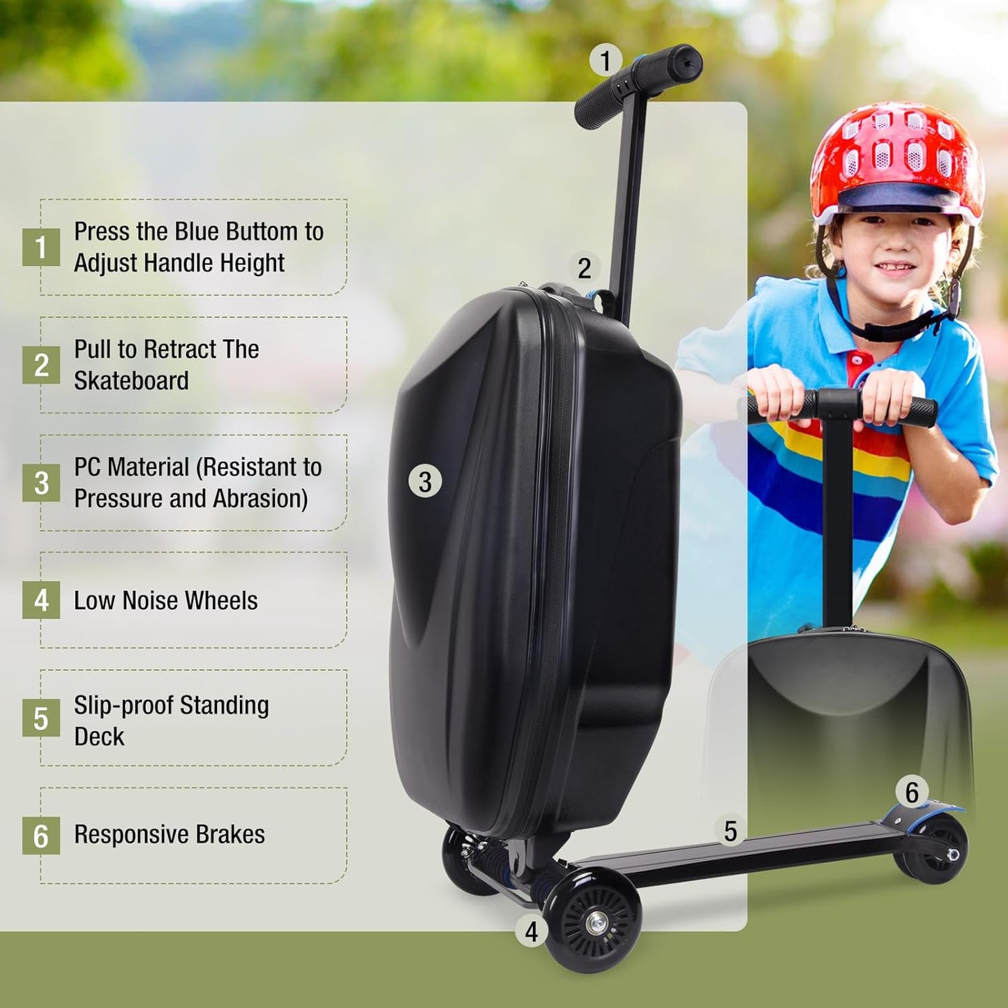 Scooter Suitcase - Rolling Luggage with Built-in Skateboard