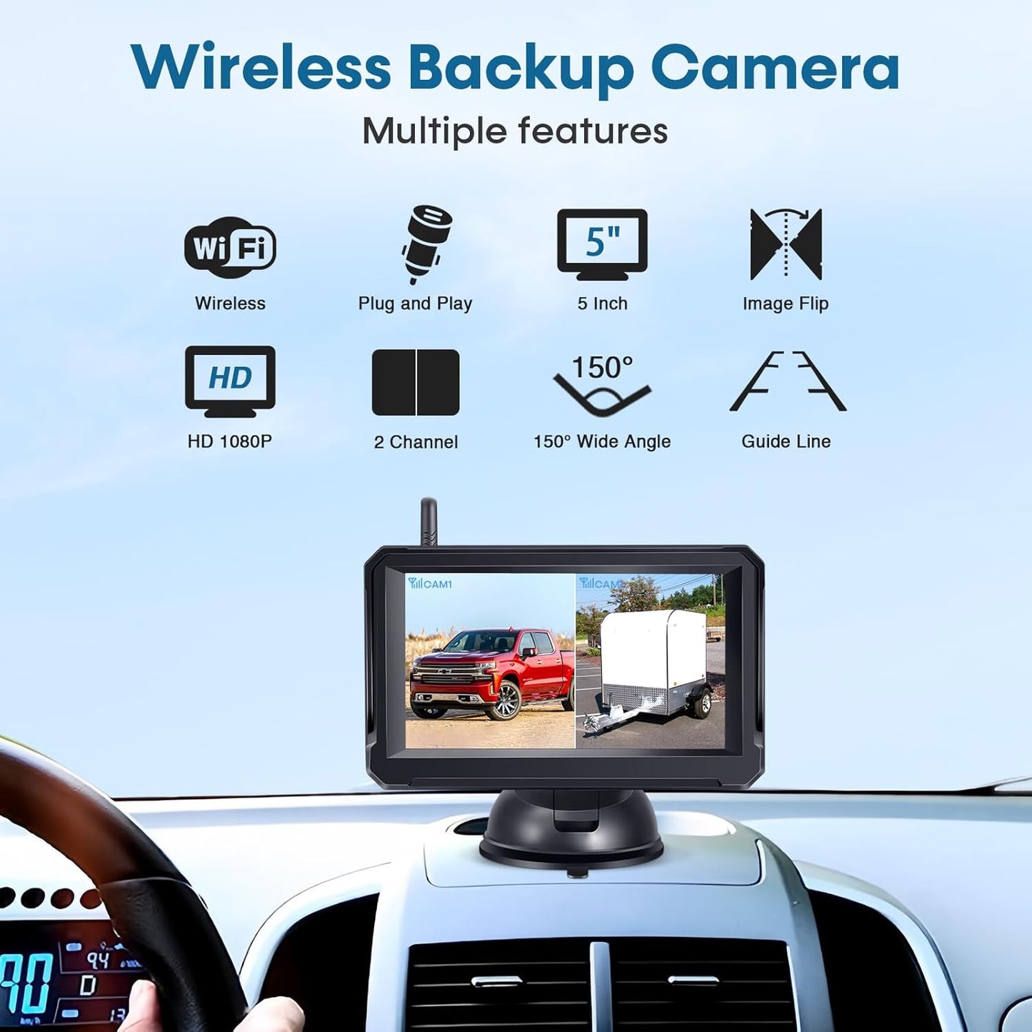 5 Inch 1080P HD Wireless Backup Camera For Trucks