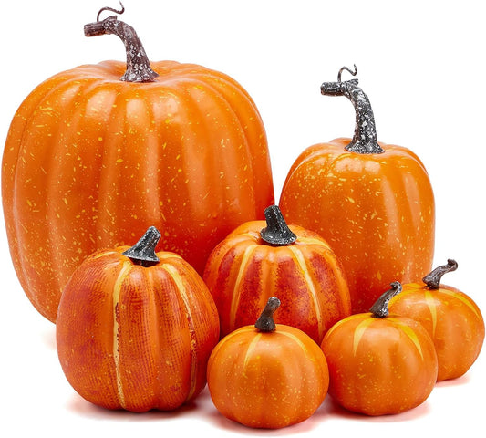 7Pcs Artificial Pumpkins of all Styles Halloween Decoration