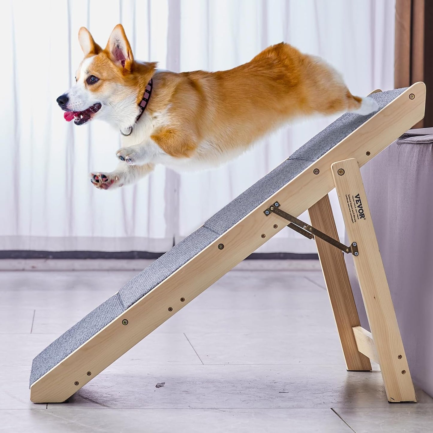 Wood Dog Stairs/Ramp 4-Step 2-in-1 Foldable Pet Steps