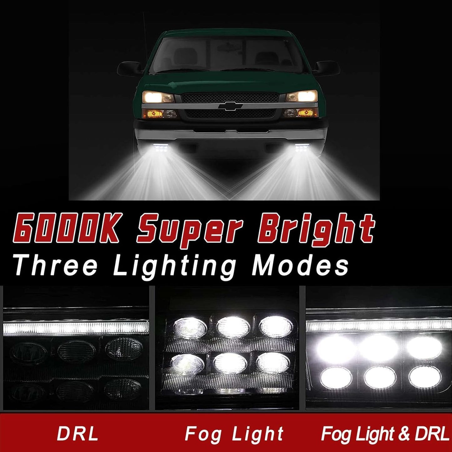 LED Fog Lights with Daytime Running Lamps Compatible with 2003-2007 Chevrolet Avalanche Silverado 1500/2500/3500 Classic