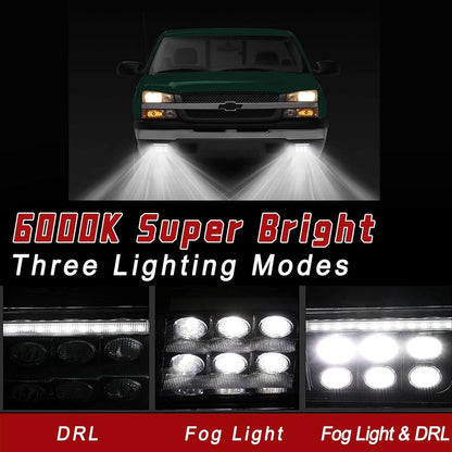 LED Fog Lights with Daytime Running Lamps Compatible with 2003-2007 Chevrolet Avalanche Silverado 1500/2500/3500 Classic
