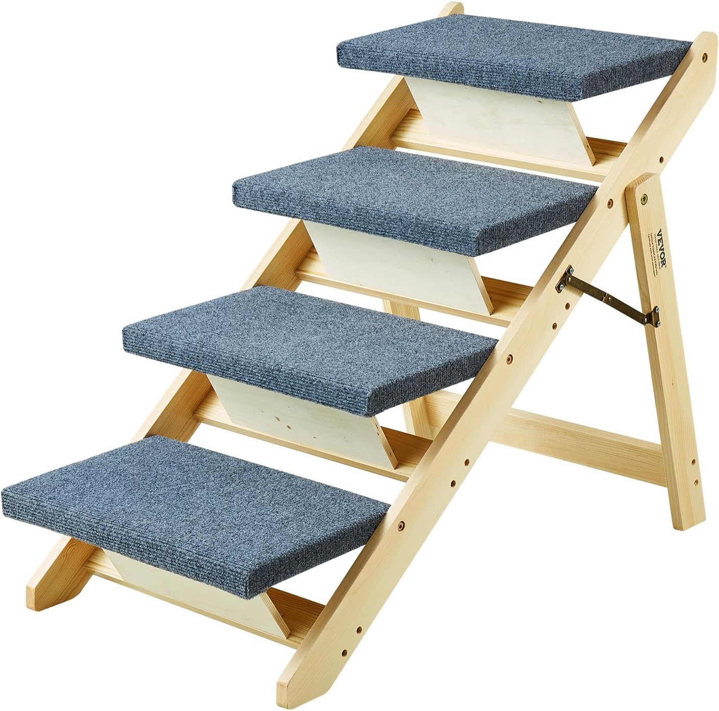 Wood Dog Stairs/Ramp 4-Step 2-in-1 Foldable Pet Steps