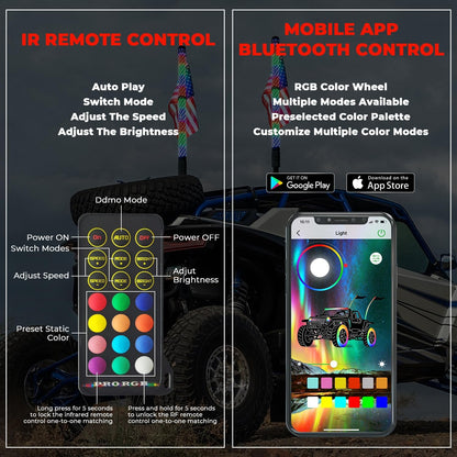 2Pcs 3FT LED Fat Whip Lights with Spring Base For RZR Can-Am Polaris UTV ATV