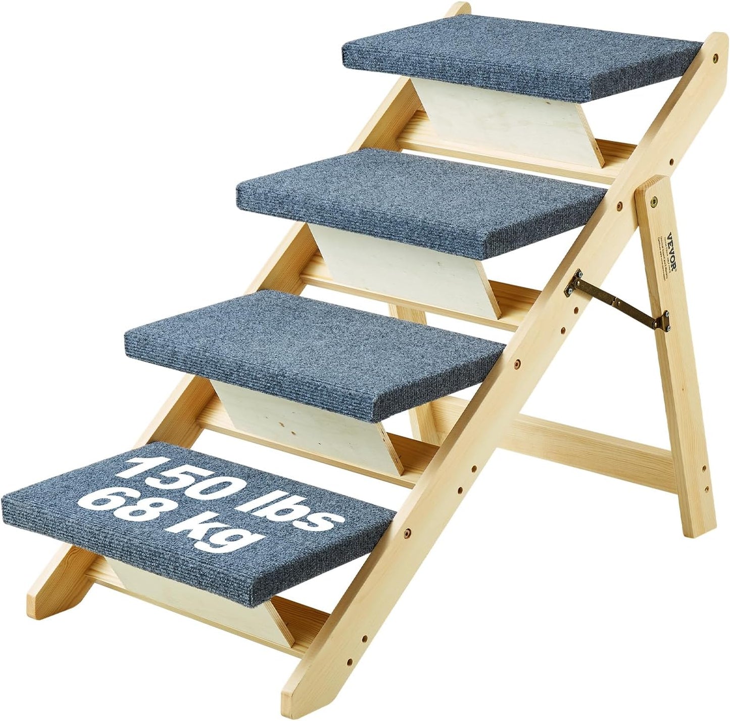 Wood Dog Stairs/Ramp 4-Step 2-in-1 Foldable Pet Steps