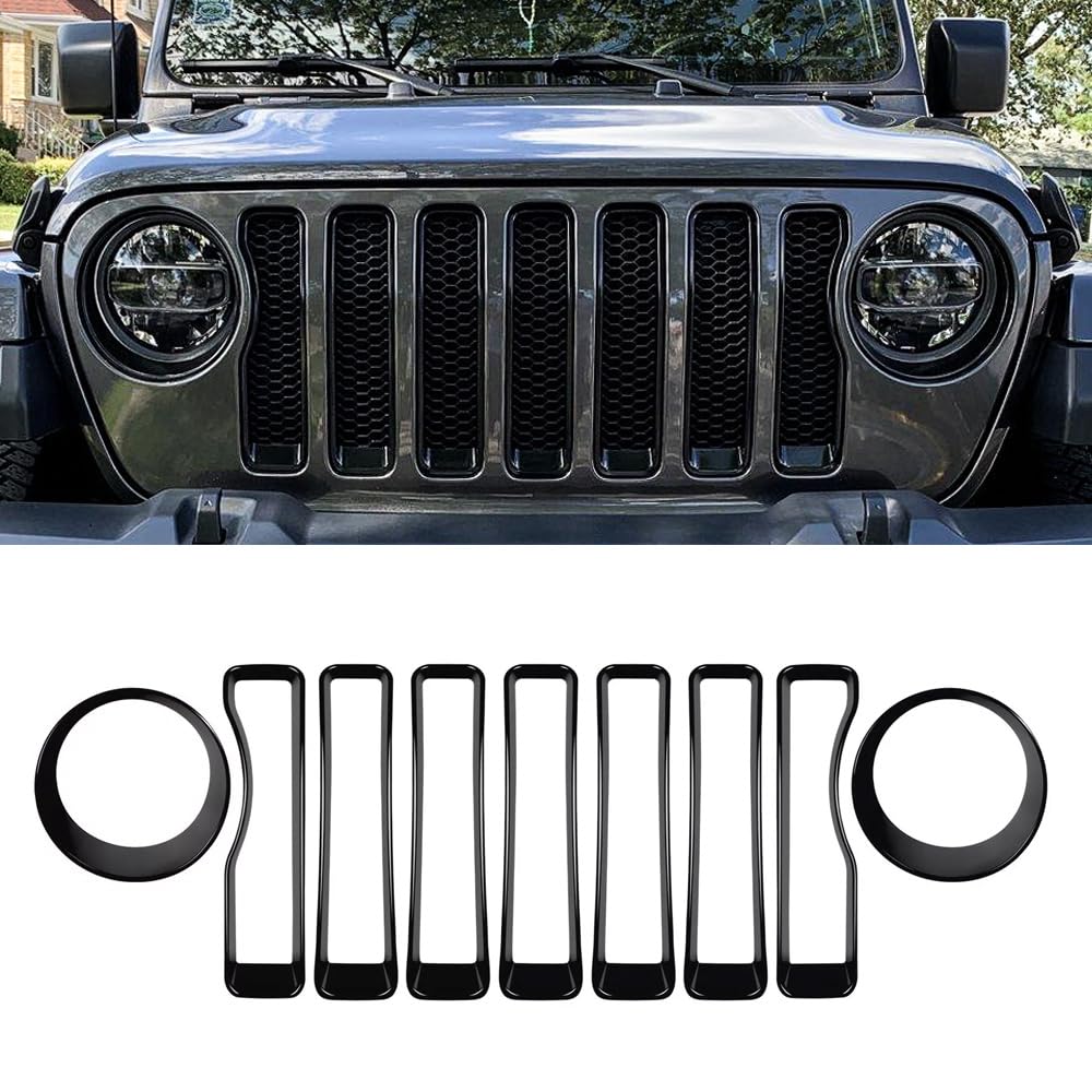 Grille Inserts Headlight Covers Set Fits for Jeep (2018-2023) Wrangler JL JLU(Sport/Sport S)