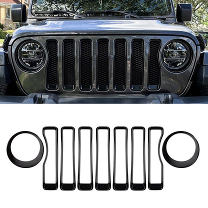 Grille Inserts Headlight Covers Set Fits for Jeep (2018-2023) Wrangler JL JLU(Sport/Sport S)